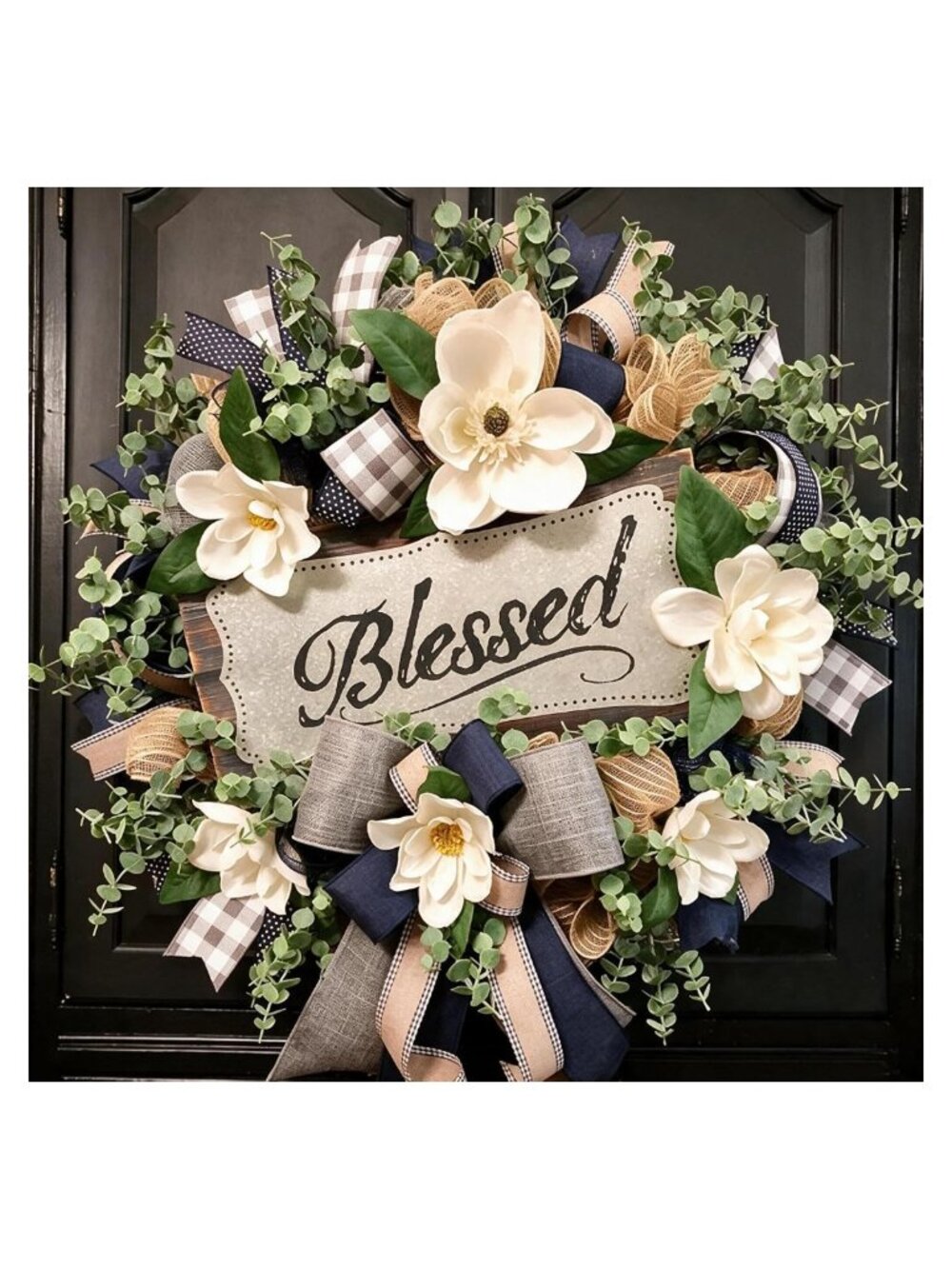 White Floral Wreath 22 inch Front Door Porch Farmhouse Decor